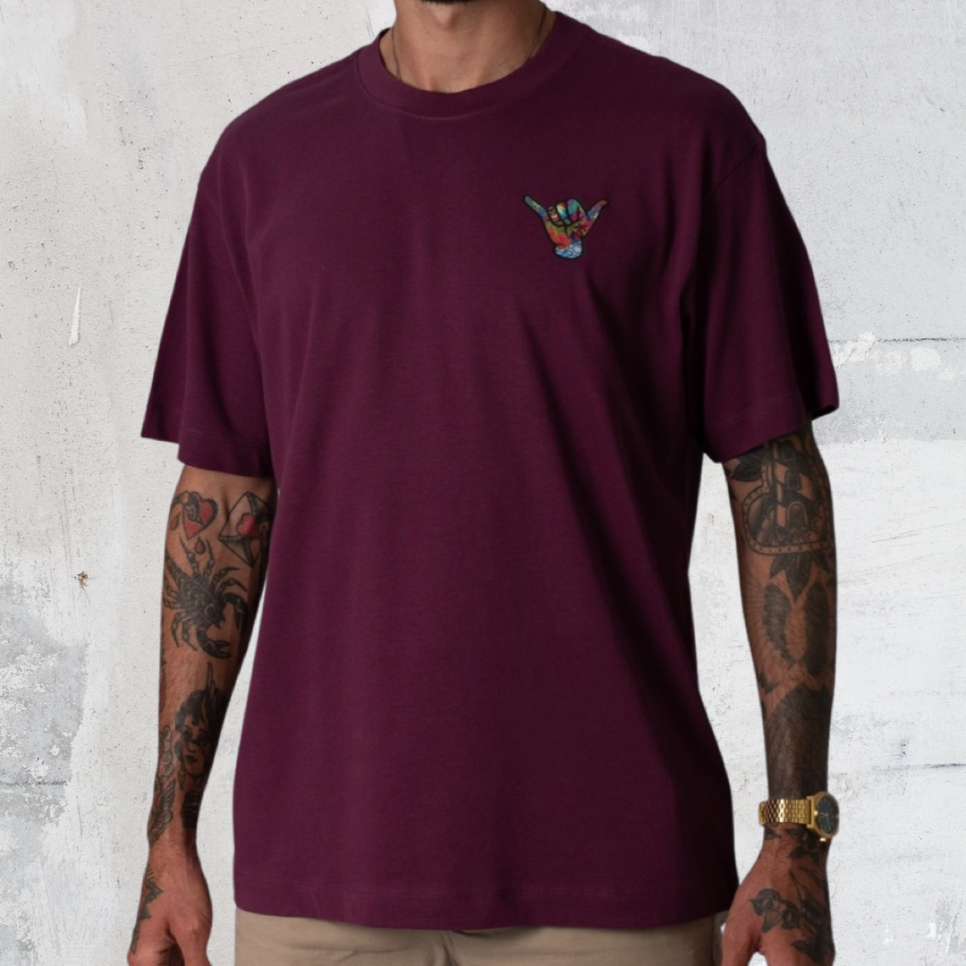 Shaka Hand Heavy Weight T shirt (Burgundy)