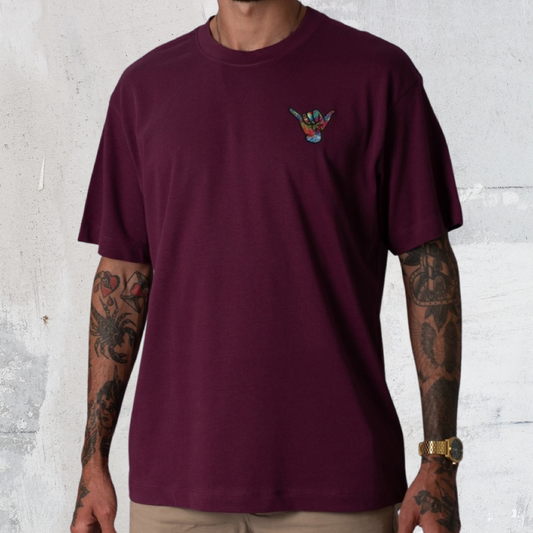 Shaka Hand Heavy Weight T shirt (Burgundy)