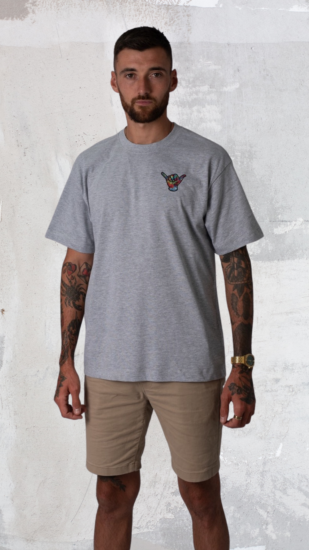 Shaka Hand Heavy Weight T shirt (Grey Marl)