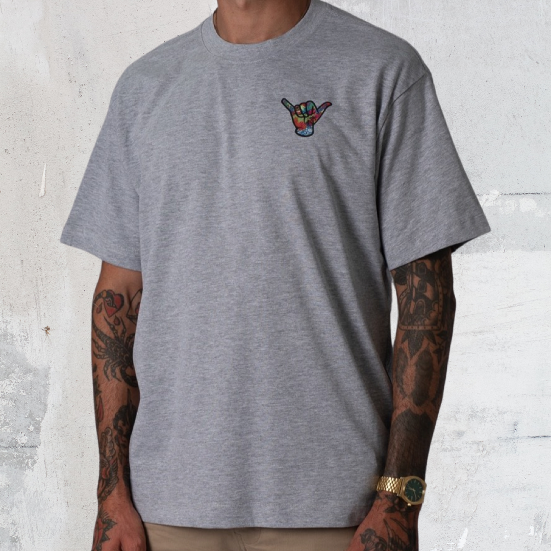 Shaka Hand Heavy Weight T shirt (Grey Marl)